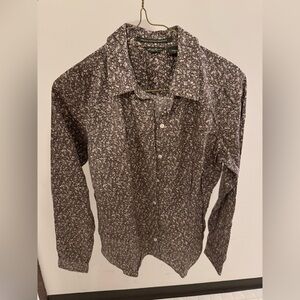 Eddie Bauer Brown Floral Long-Sleeve Button-Down Shirt